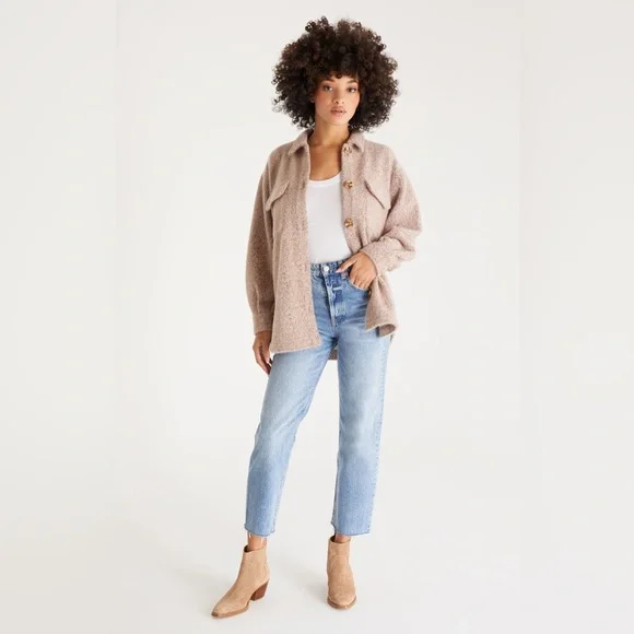 Z Supply Heather Latte Oversized Tucker Jacket - Small - Picture 4 of 16